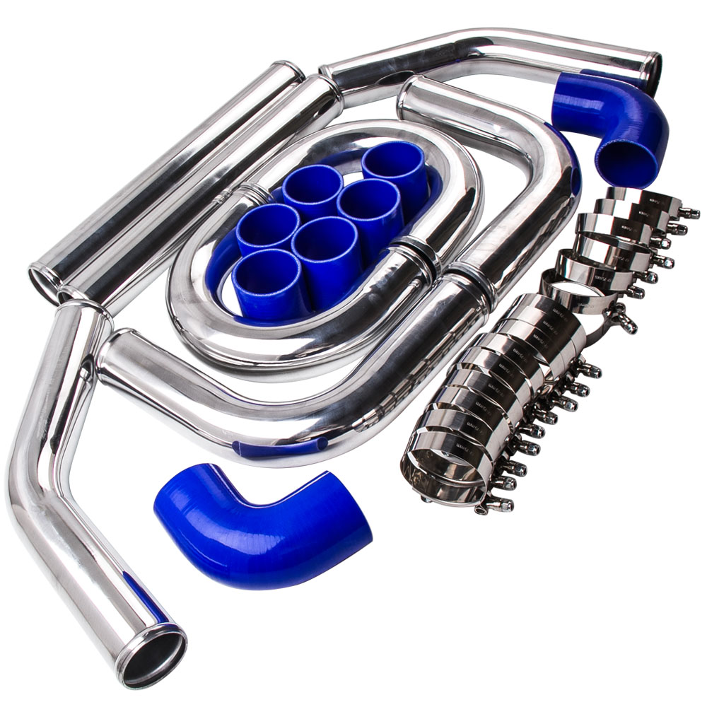 Intercooler Piping Kit Aluminum 2.5 Inch - Universelles 2,5-Zoll-Aluminium-Ladeluftkühler-Rohrsatz + Schlauch + Klemmring-Winkelrohr-Set