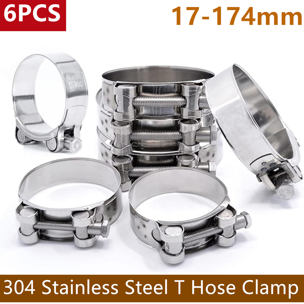 T-Bolt Hose Clamps Stainless Steel Turbo - 6 Stück 304 Edelstahl Schlauchschellen T-Bolzen