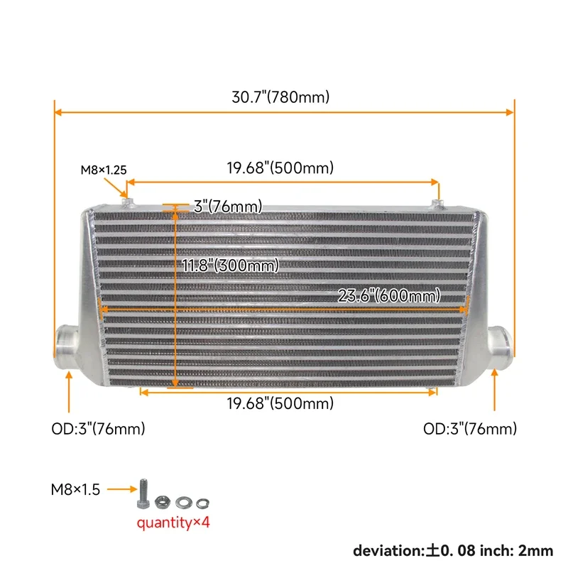 Front Mount Intercooler Universal Bar Plate - Universeller Frontmontage-Ladeluftkühler + 12 Stück polierte