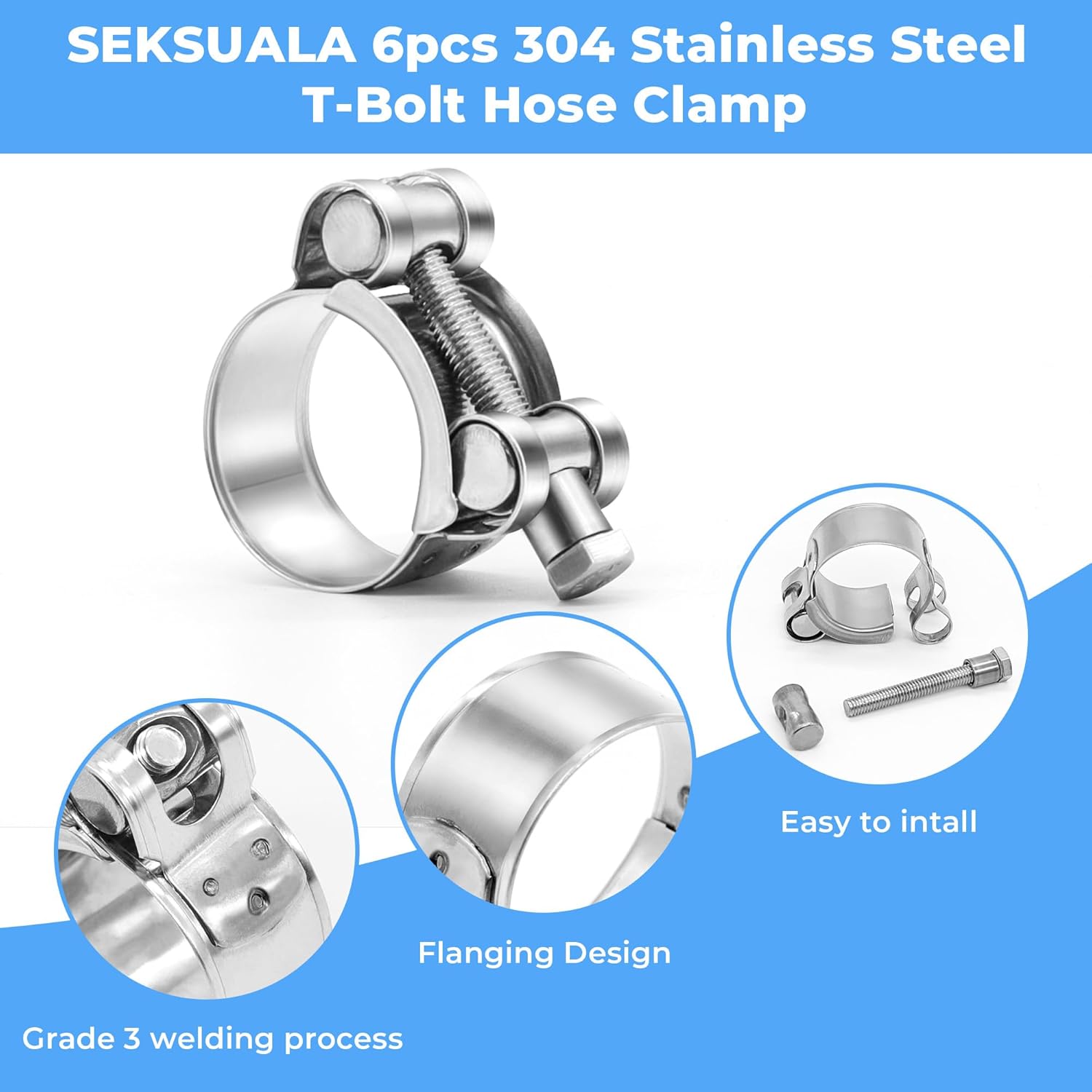 6PCS Schlauch Klemme 304 Edels – T-Bolt Hose Clamps Stainless Steel Turbo Bewertung und Preis