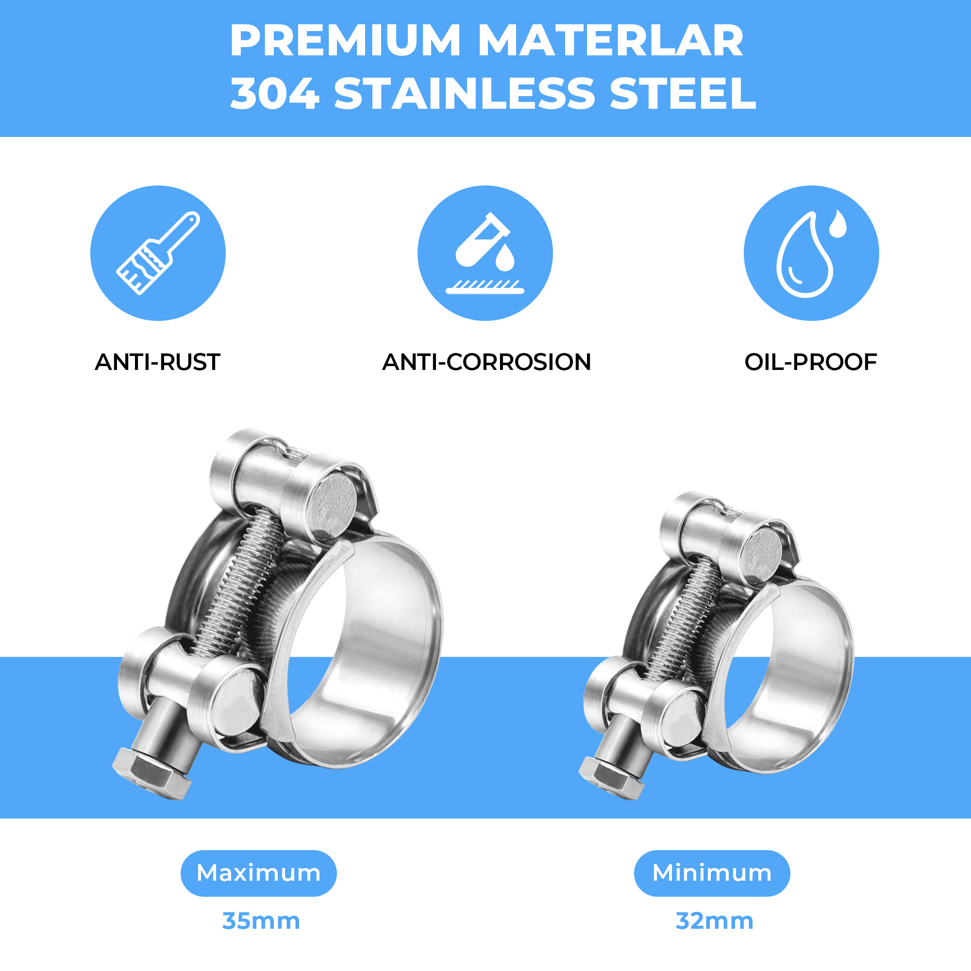 6 Stück 304 Edelstahl Schlauch – T-Bolt Hose Clamps Stainless Steel Turbo Bewertung und Preis